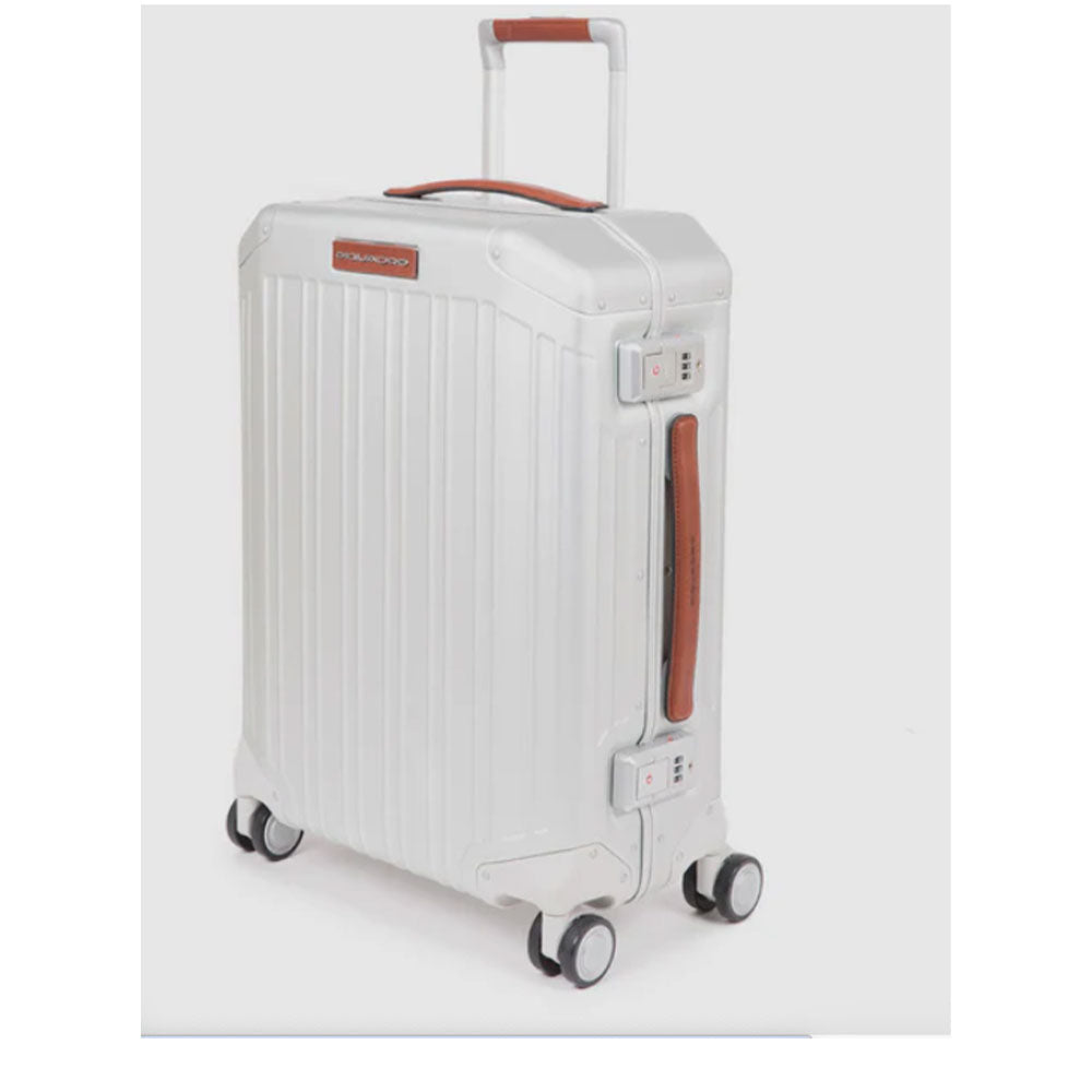 Trolley Cabina PIQUADRO Rigido con 4 Ruote Colore Grigio - Cuoio Linea PQ ALU - BV4425ALU