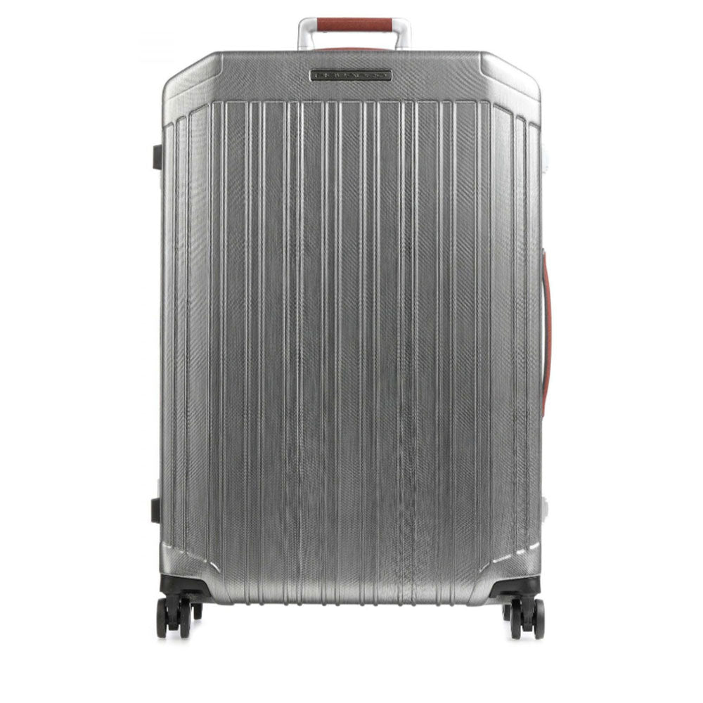 Trolley Grande PIQUADRO Rigido 4 Ruote Grigio Metallizzato - Cuoio Linea PQLM - BV4428PQLM
