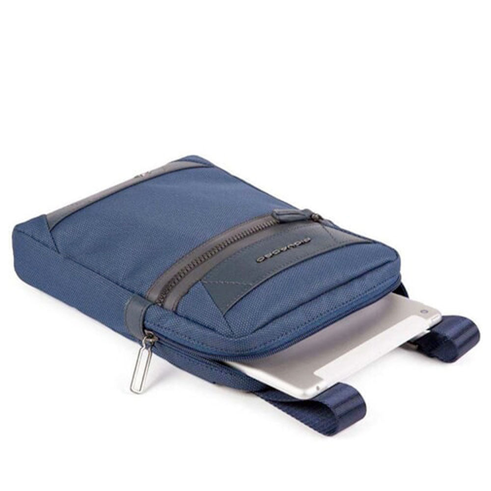 Men's Black Fabric and Leather Shoulder Bag PIQUADRO Trakai with iPad Compartment - CA1816W109