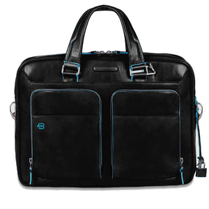 Black Leather Briefcase PIQUADRO Blue Square - CA2849B2