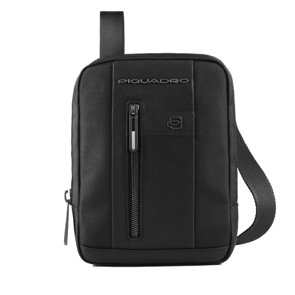 PIQUADRO Brief 2 line Herren iPad Mini Tasche aus schwarzem Stoff und Leder - CA3084BR2