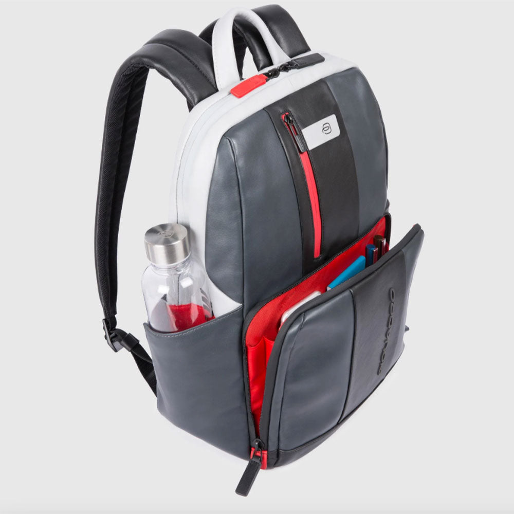 PIQUADRO Herren Rucksack mit 14" Laptopfach, Urban Line aus Leder, Farbe Grau - Schwarz - CA3214UB00