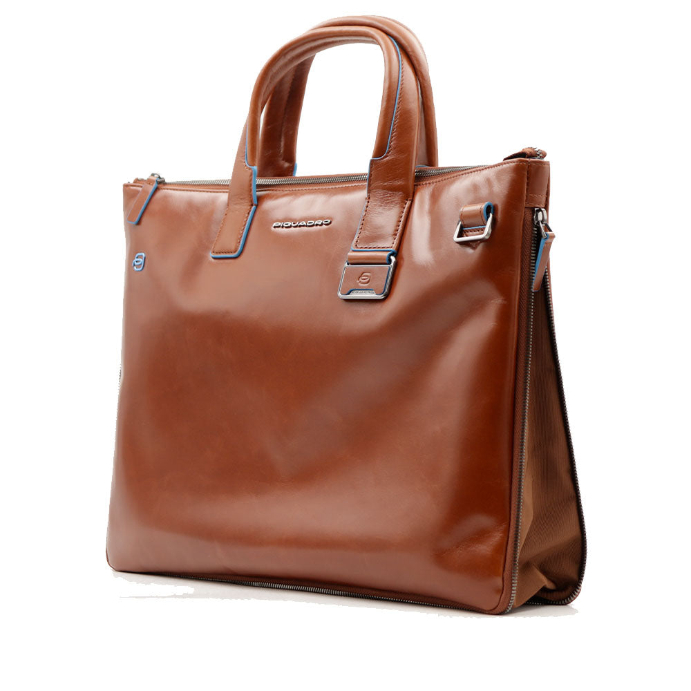 Cartella Sottile PIQUADRO con Porta Pc 15" Espandibile in Pelle Marrone Linea Blue Square - CA4021B2
