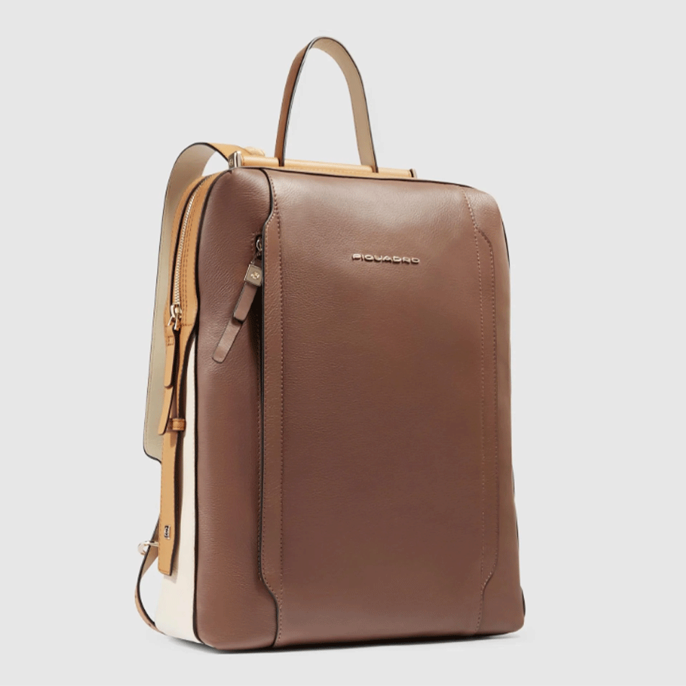 Zaino Donna PIQUADRO Porta Computer in Pelle Marrone - Beige Linea Circle - CA4576W92