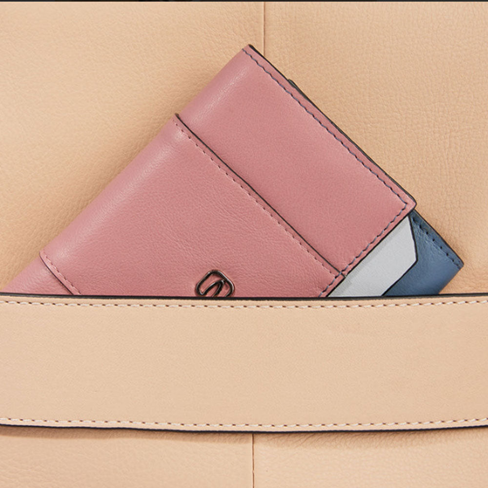 PIQUADRO Damen-Laptop-Rucksack aus Leder in Pink und Gelb Circle Line – CA4576W92