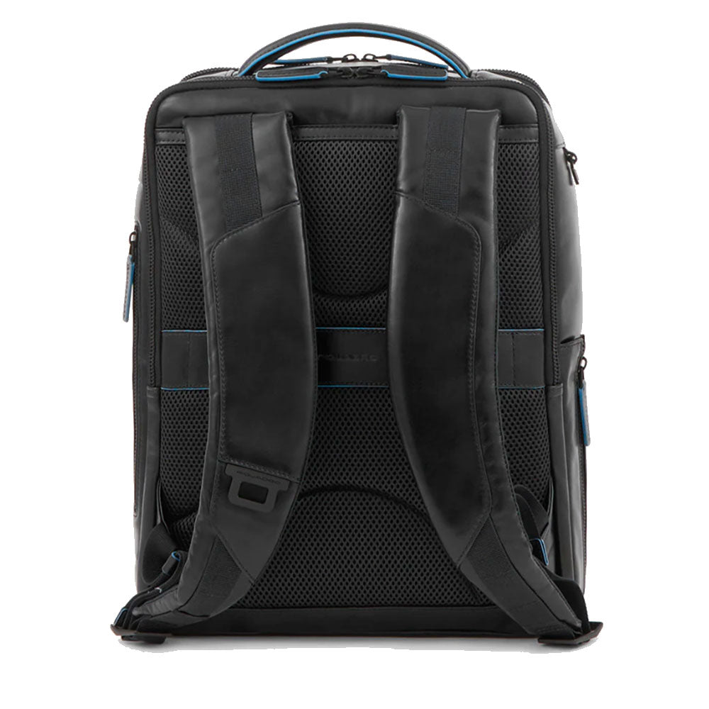 PIQUADRO 15,6" Laptop- und iPad®-Rucksack, Blue Square Line, Schwarzes Leder - CA4818B2V