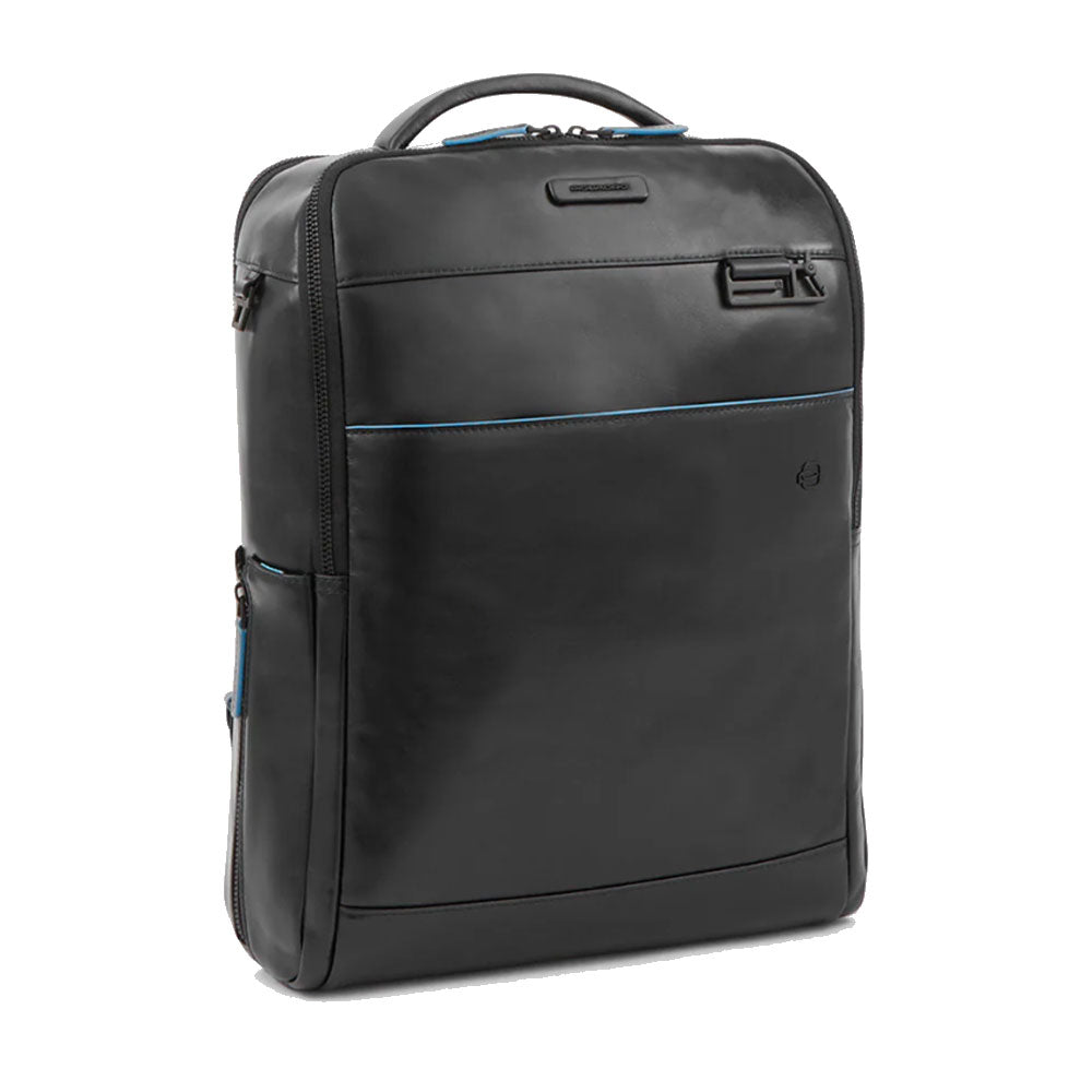PIQUADRO 15,6" Laptop- und iPad®-Rucksack, Blue Square Line, Schwarzes Leder - CA4818B2V