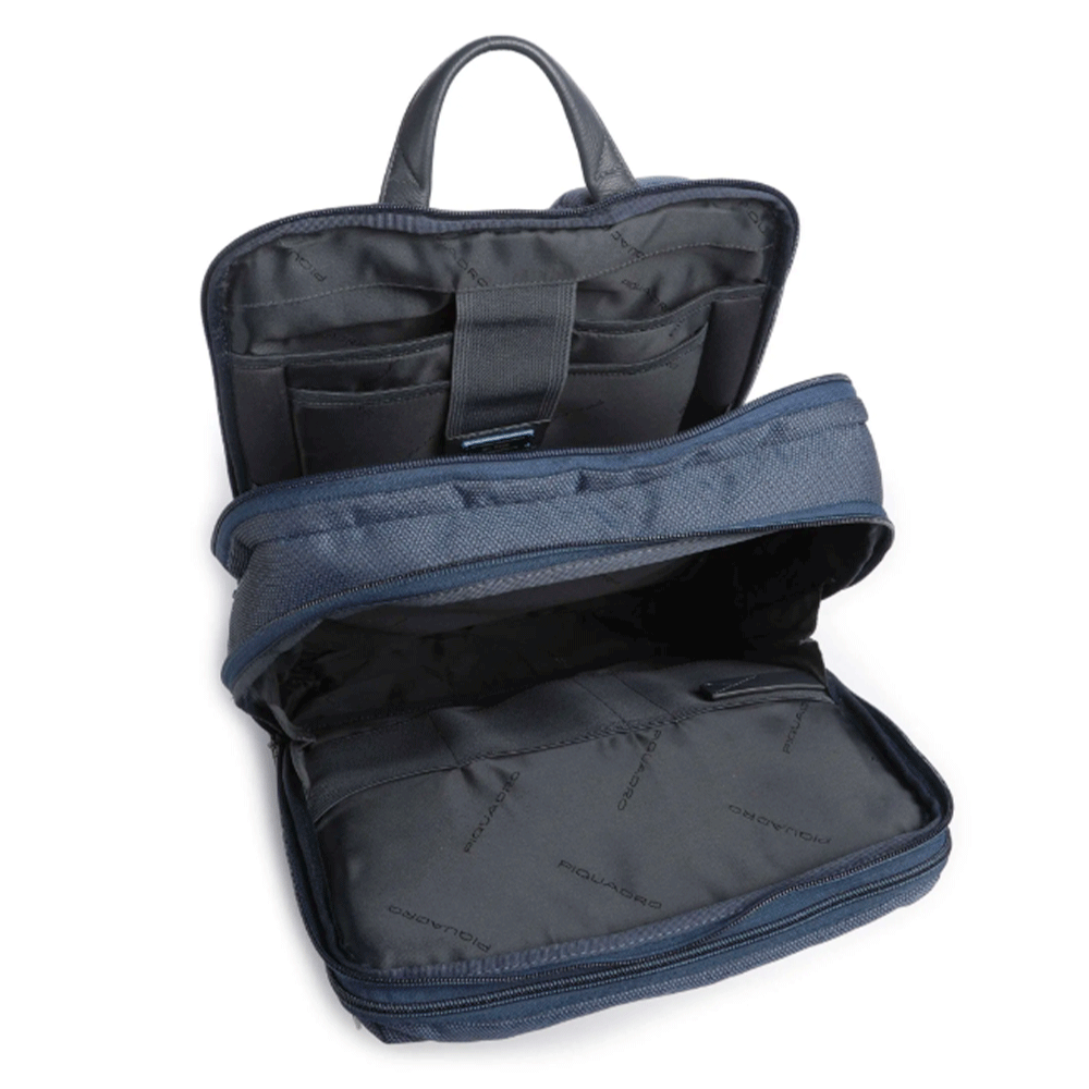 Zaino Uomo PIQUADRO in Pelle e Tessuto Blu Porta Pc 16" e iPad Linea Trakai - CA5525W109