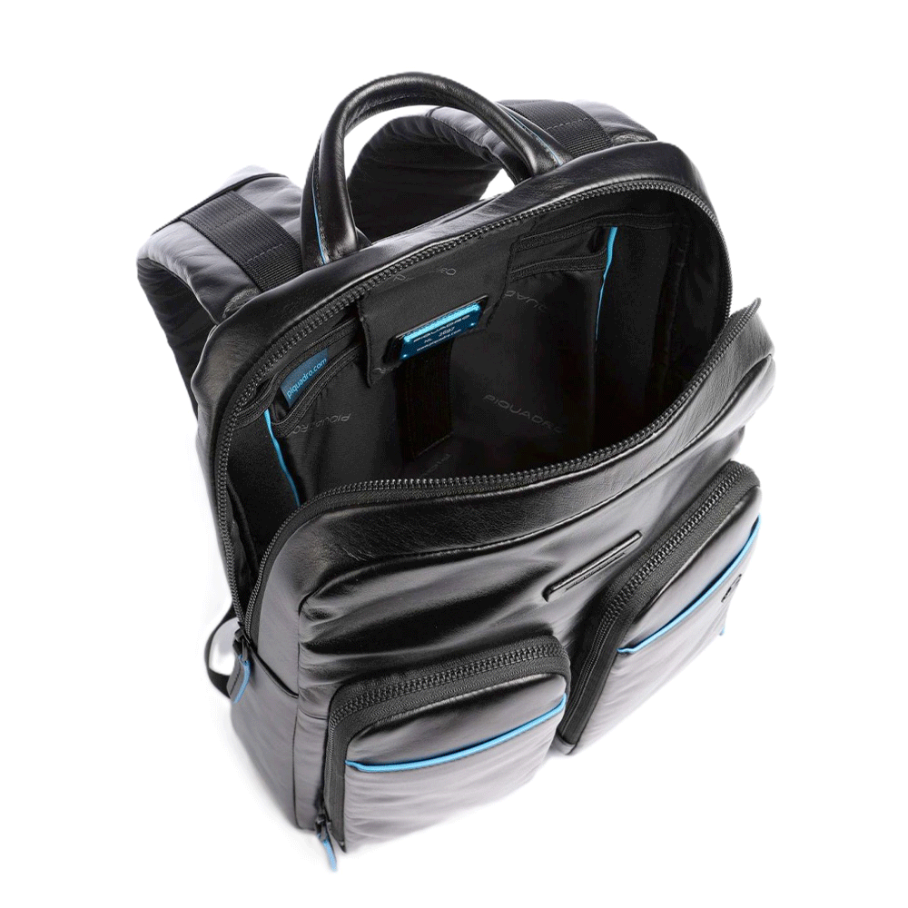 PIQUADRO Zaino Uomo Porta Pc 14" e IPad  In Pelle Blu Linea Blue Square - CA5575B2V