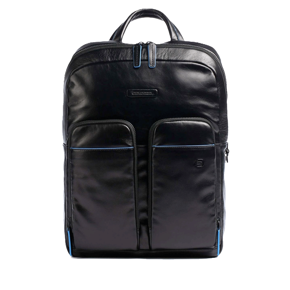 PIQUADRO Zaino Uomo Porta Pc 14" e IPad  In Pelle Nera Linea Blue Square - CA5575B2V