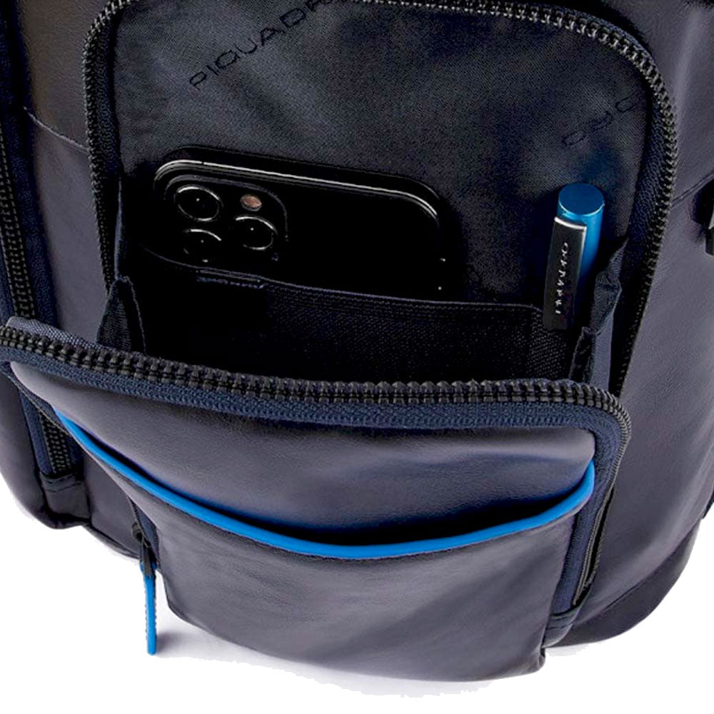 PIQUADRO Zaino Uomo Fast Check in Pelle Blu Linea Blue Square Revamp - CA5578B2V