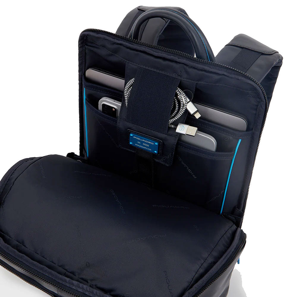 PIQUADRO Zaino Uomo Porta Pc 15,6" e IPad in Pelle Nera Linea Blue Square Revamp - CA5939B2V