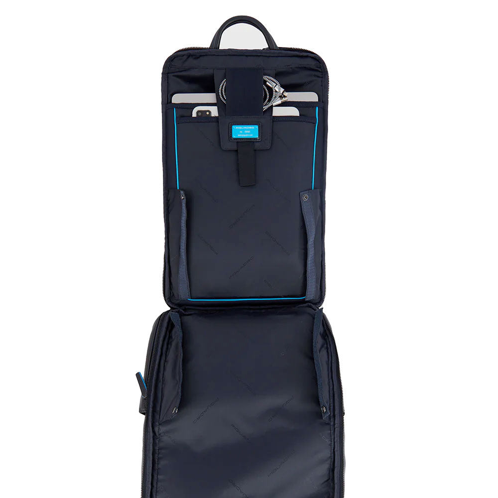 PIQUADRO Zaino Uomo Porta Pc 15,6" e IPad in Pelle Nera Linea Blue Square Revamp - CA5939B2V