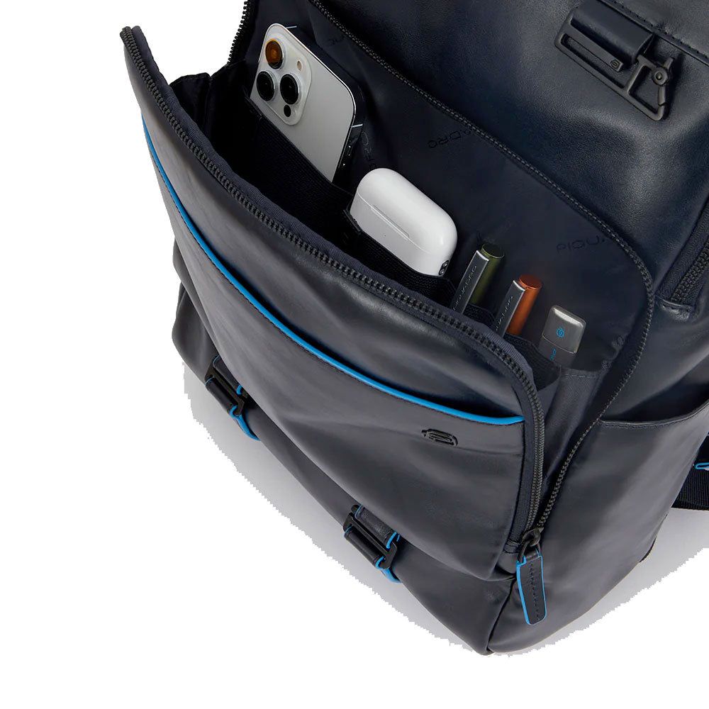 PIQUADRO Zaino Uomo Porta Pc 15,6" e IPad in Pelle Nera Linea Blue Square Revamp - CA5939B2V
