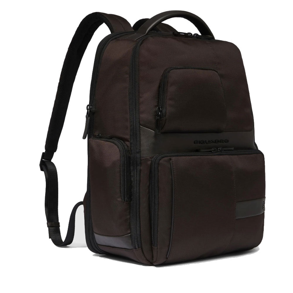 PIQUADRO 15,6" Laptop-Rucksack aus Stoff und Leder, Farbe Dunkelbraun, Wollem Line - CA6239W129BM