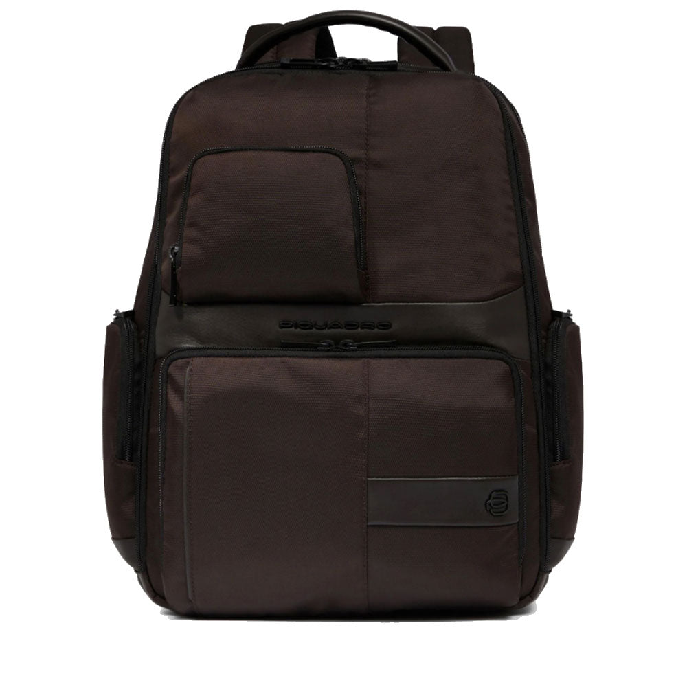 PIQUADRO 15,6" Laptop-Rucksack aus Stoff und Leder, Farbe Dunkelbraun, Wollem Line - CA6239W129BM