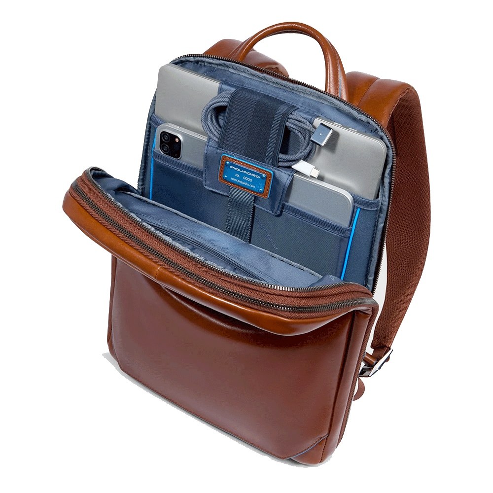 Zaino Uomo PIQUADRO Espandibile con Porta Computer 14" in Pelle Marrone Linea Blue Square - CA6311B2