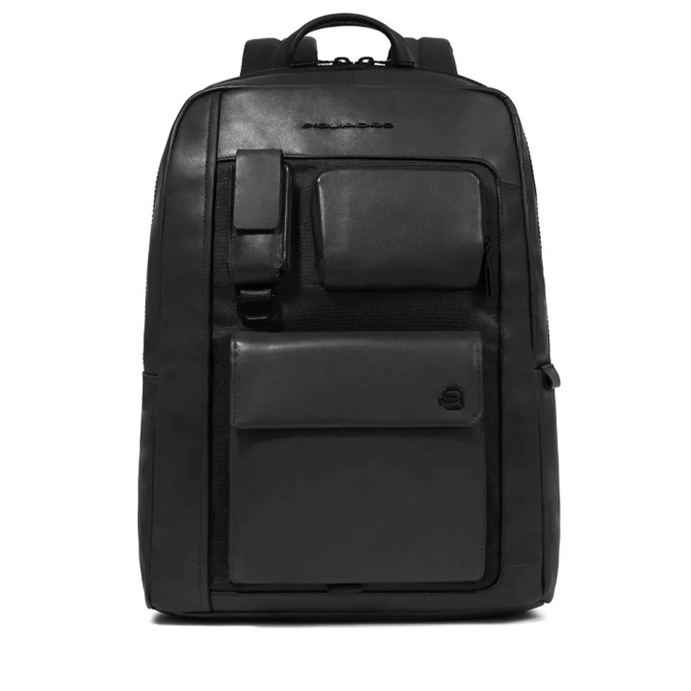 PIQUADRO Herrenrucksack mit 14-Zoll-Laptophalter aus schwarzem Leder – CA6442W131