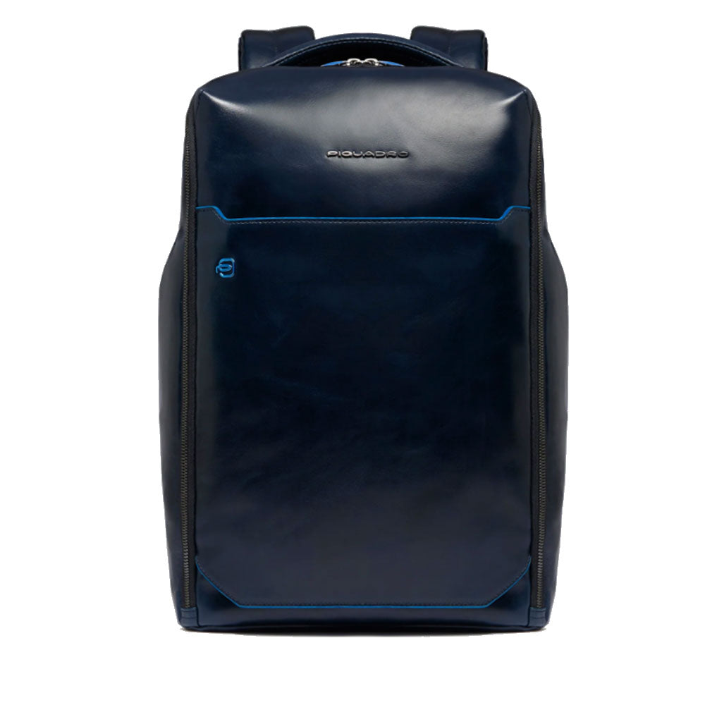 PIQUADRO 14" Laptop-Rucksack aus blauem Leder Blue Square Line - CA6591B2