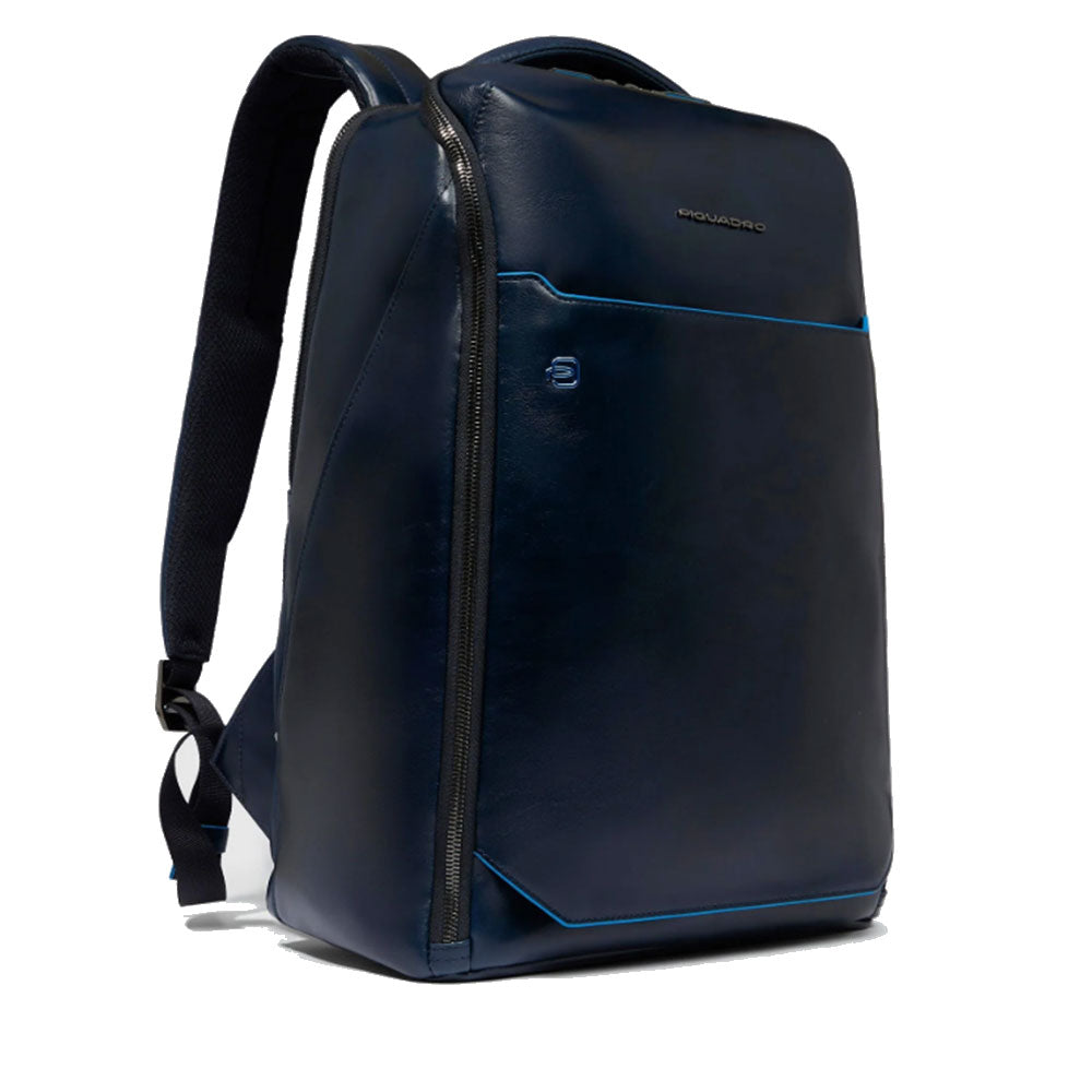 PIQUADRO 14" Laptop-Rucksack aus blauem Leder Blue Square Line - CA6591B2