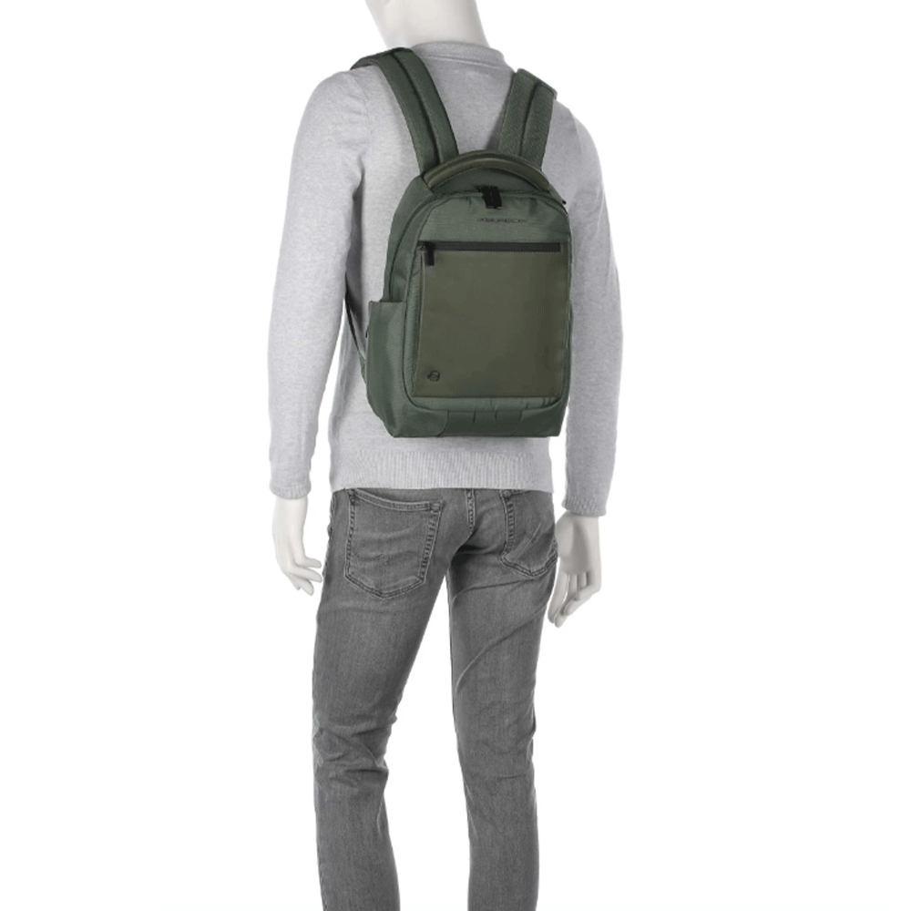 Zaino PIQUADRO con Porta Computer 13" in Tessuto e Pelle Verde Linea Orion - CA6619S136