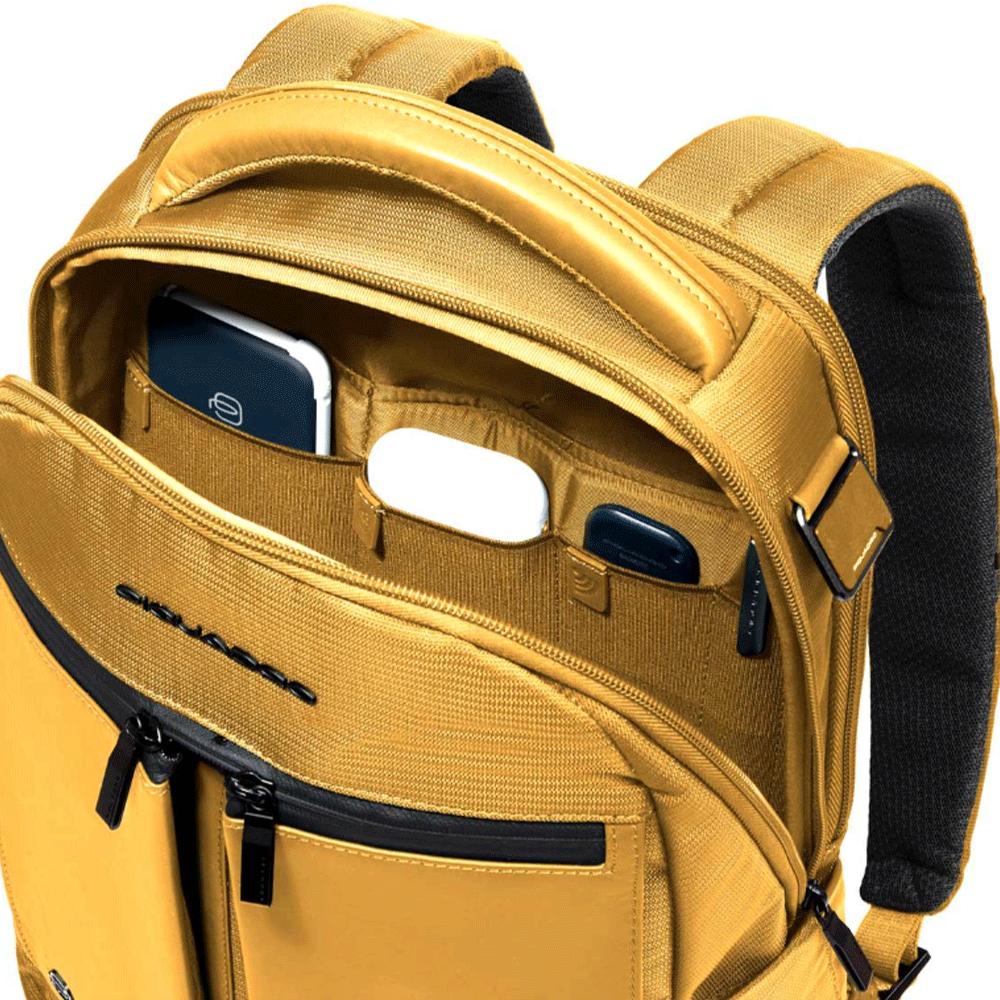 Zaino PIQUADRO con Porta Computer 14" in Tessuto e Pelle Colore Giallo Linea Orion - CA6620S136