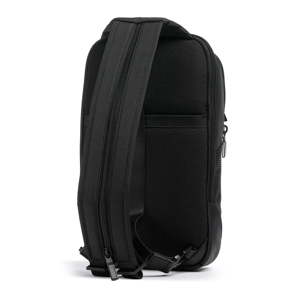 PIQUADRO Orion Line Schwarze Stoff- und Leder-Umhängetasche für iPad Mini - CA6625S136