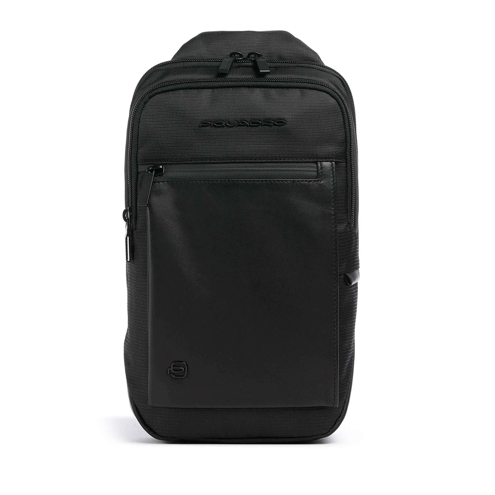 PIQUADRO Orion Line Schwarze Stoff- und Leder-Umhängetasche für iPad Mini - CA6625S136