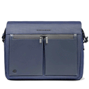 PIQUADRO 13,3" Laptop-Umhängetasche aus blauem Stoff und Leder, Orion-Linie - CA6627S136