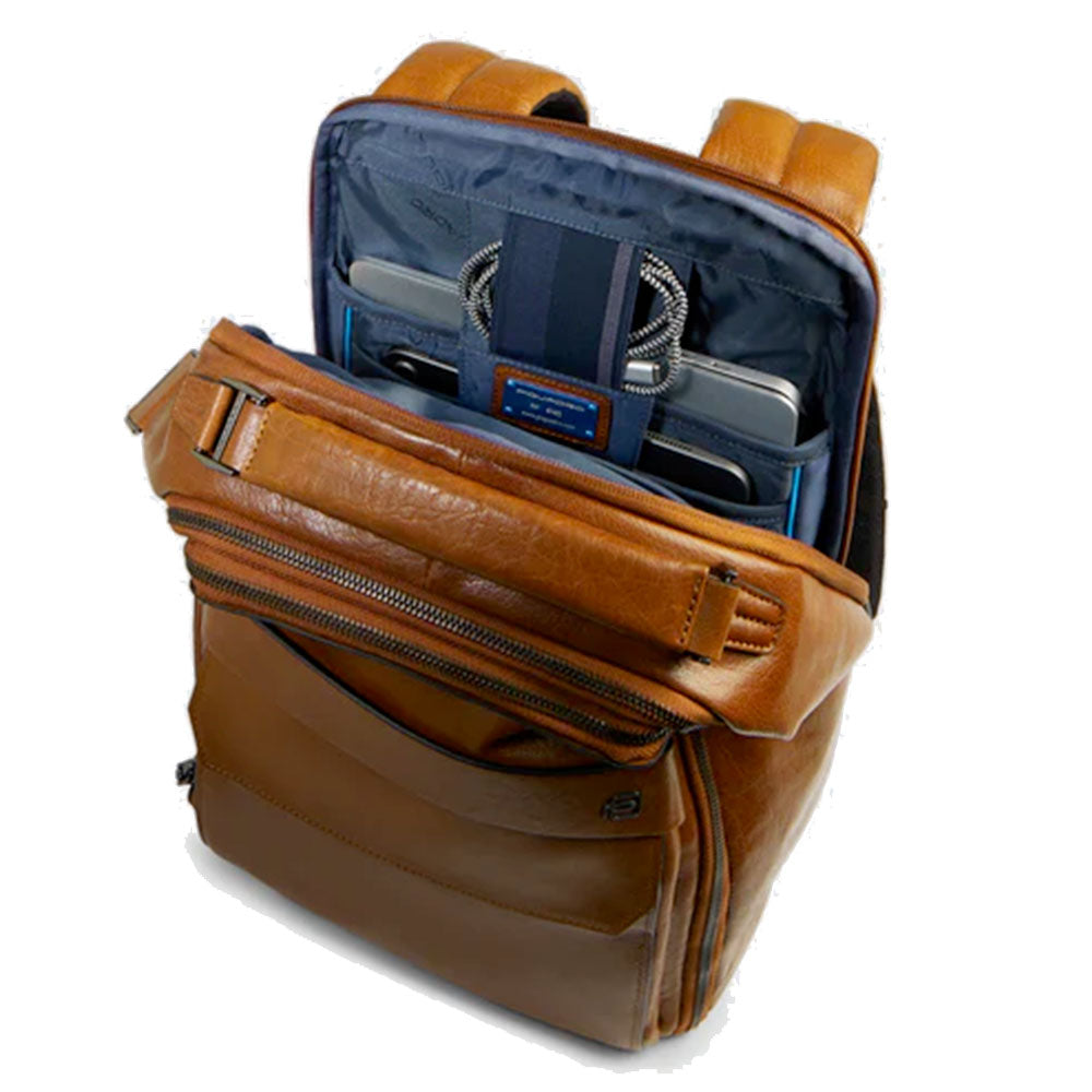 Herren-Rucksack PIQUADRO aus beigem Leder mit Laptopfach 14 Zoll Modell Solm - CA7021S141