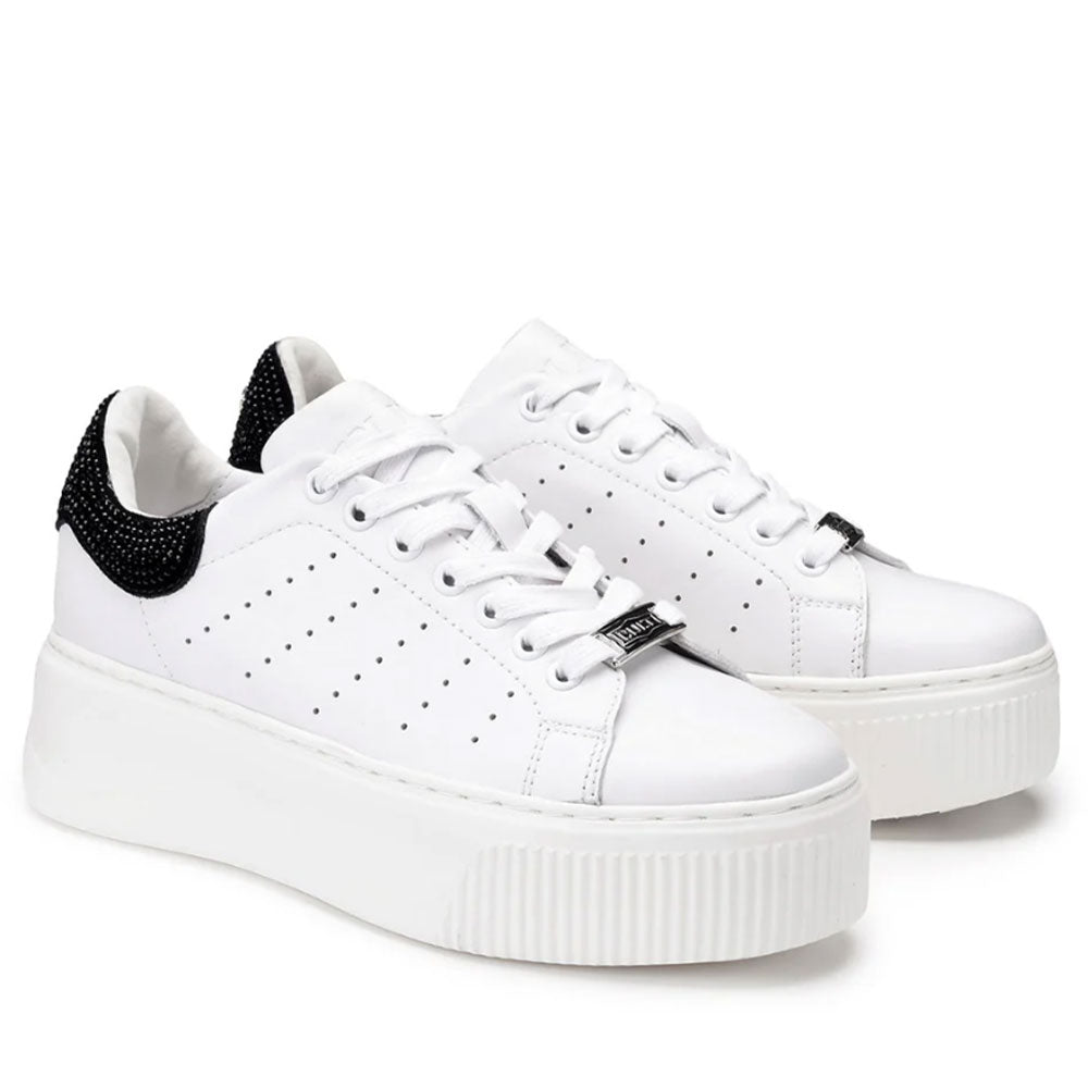 Sneakers Donna CULT Perry 3162 in Pelle Bianca con Strass Neri