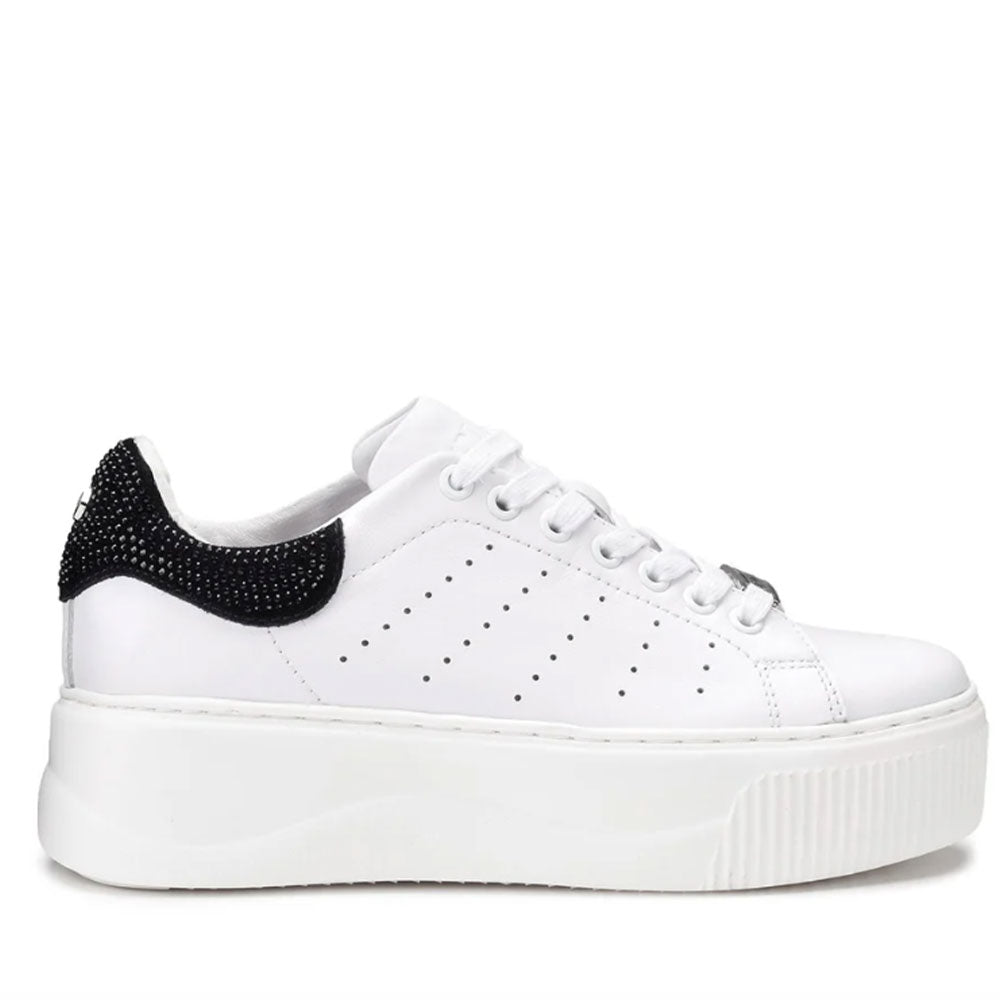 Sneakers Donna CULT Perry 3162 in Pelle Bianca con Strass Neri