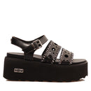 CULT Nancy 3456 Damensandalen aus schwarzem perforiertem Leder