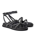 CULT Roshelle 3886 
Damensandalen aus schwarzem Leder mit Nieten und Ketten