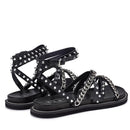 CULT Roshelle 3886 
Damensandalen aus schwarzem Leder mit Nieten und Ketten