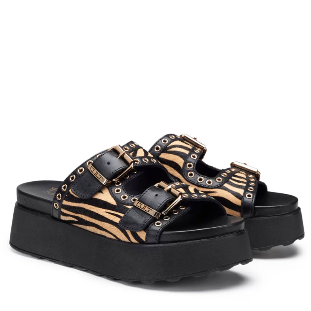 CULT Janis 4306
Schwarze Lederpantoffeln mit Animal-Print-Einsätzen