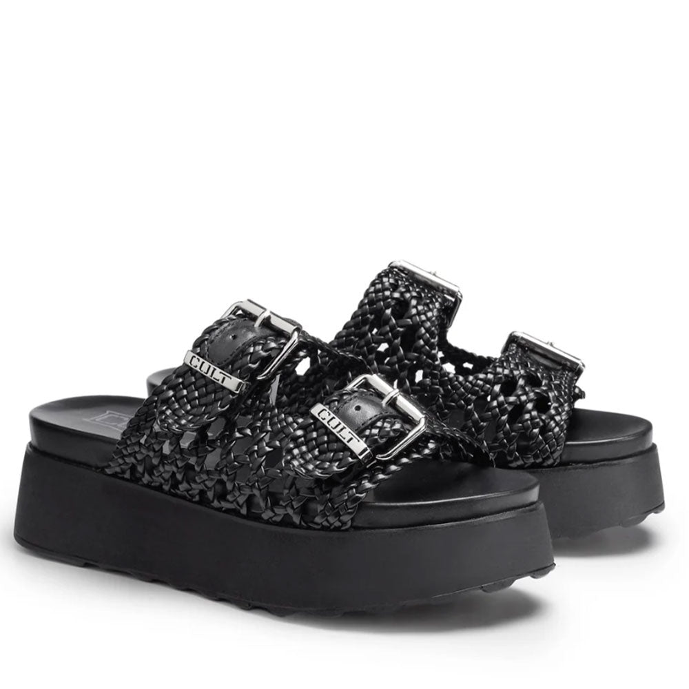 CULT Janis 4476 
Schwarze Hausschuhe aus gewebtem Leder