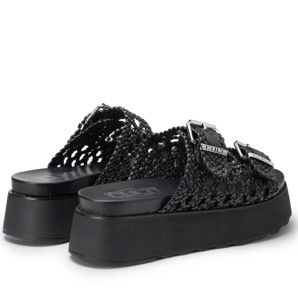 CULT Janis 4476 
Schwarze Hausschuhe aus gewebtem Leder