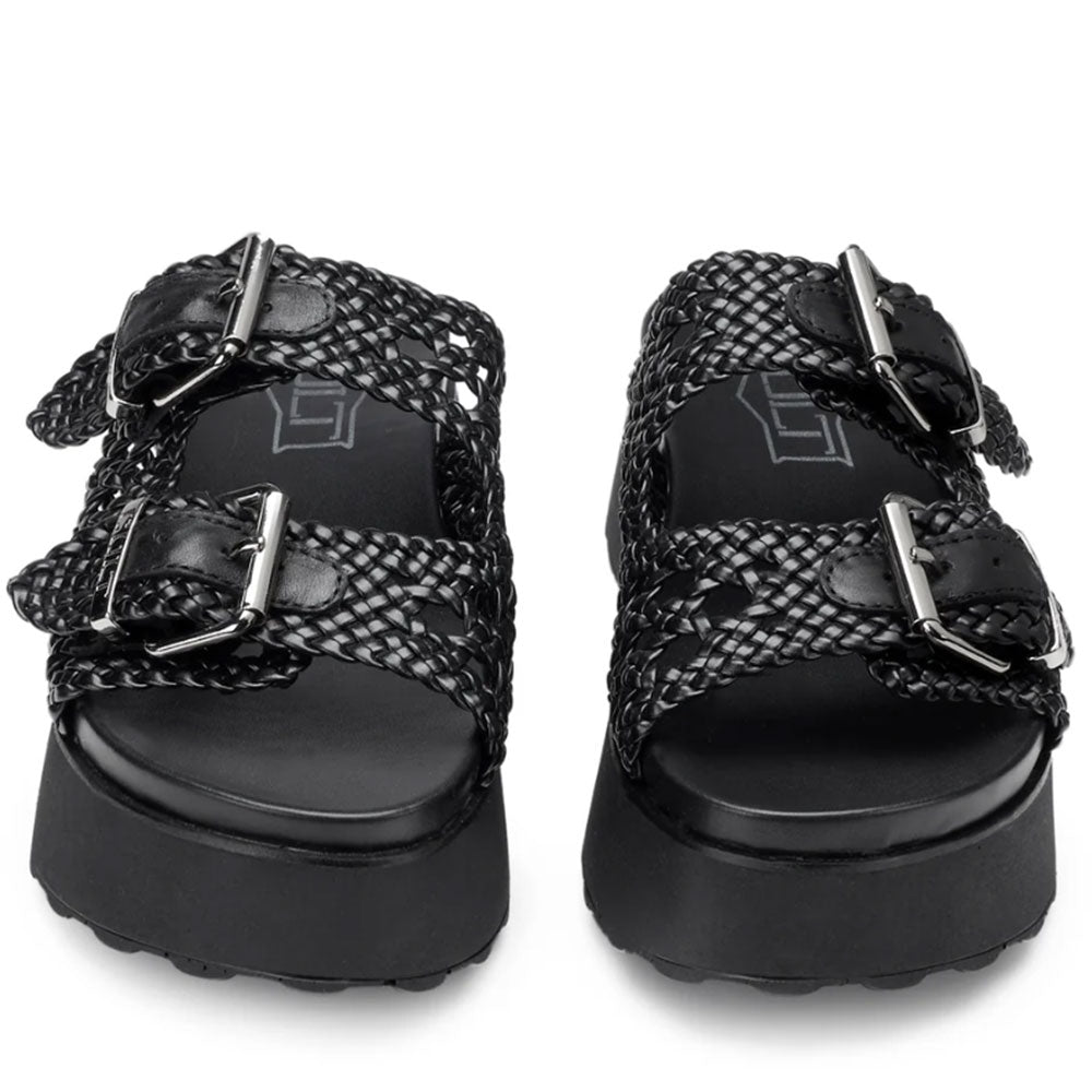 CULT Janis 4476 
Schwarze Hausschuhe aus gewebtem Leder