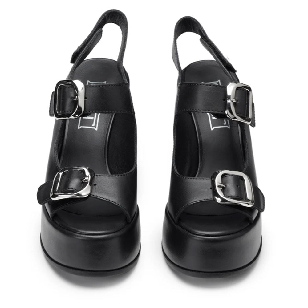 CULT Bjork 4506
Schwarze Ledersandalen mit Absatz und Schnallen vorne