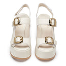 Sandali con Tacco CULT Bjork 4506 in Pelle Off White con Fibbie Frontali