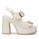 Sandali con Tacco CULT Bjork 4506 in Pelle Off White con Fibbie Frontali