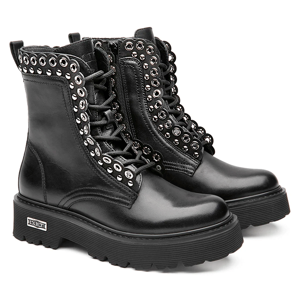 Scarpe Donna CULT Slash 4591 Anfibi in Pelle Nera con Occhielli Metallici