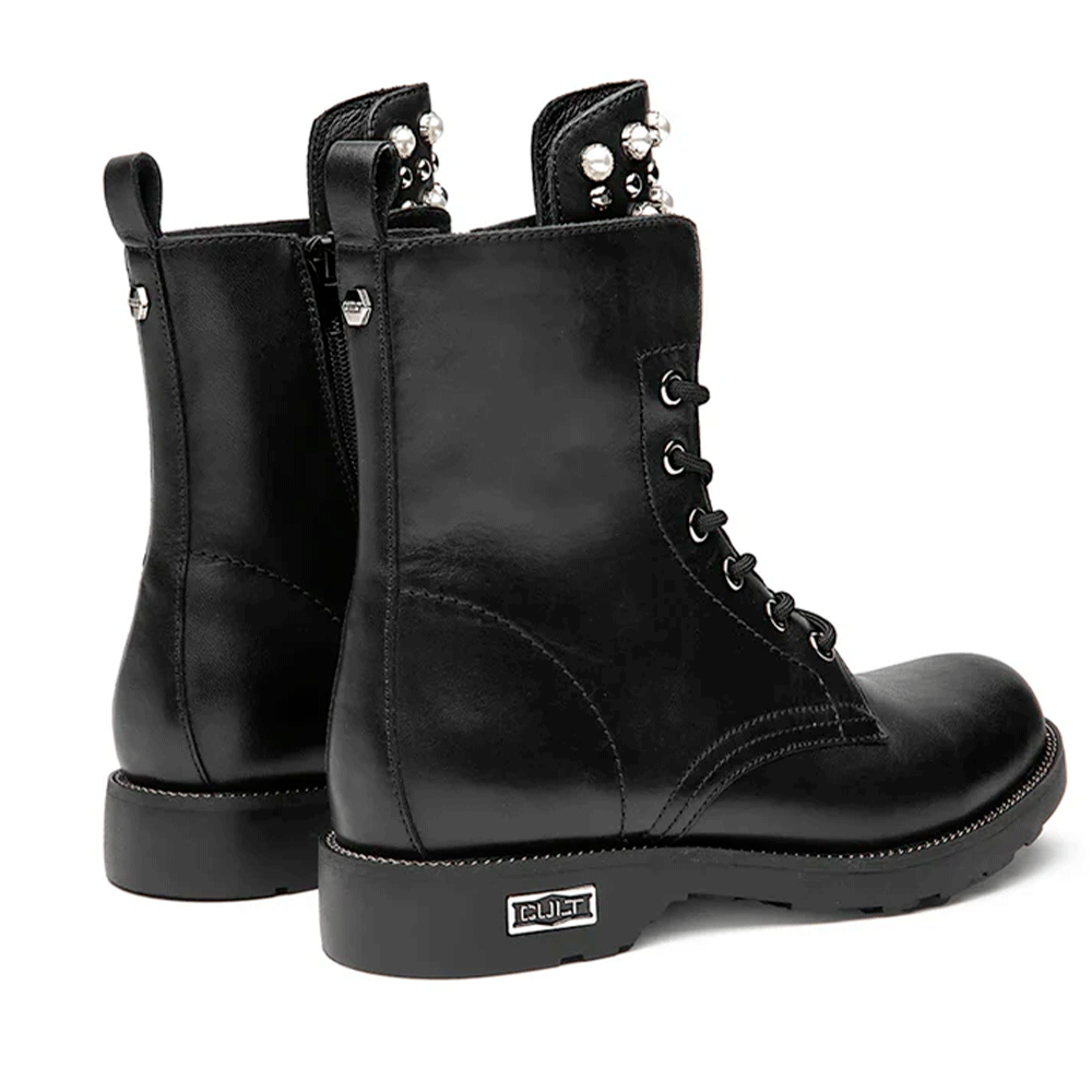 Scarpe Donna CULT Anfibi Zeppelin 4597 in Pelle Nera con Applicazioni Gioiello