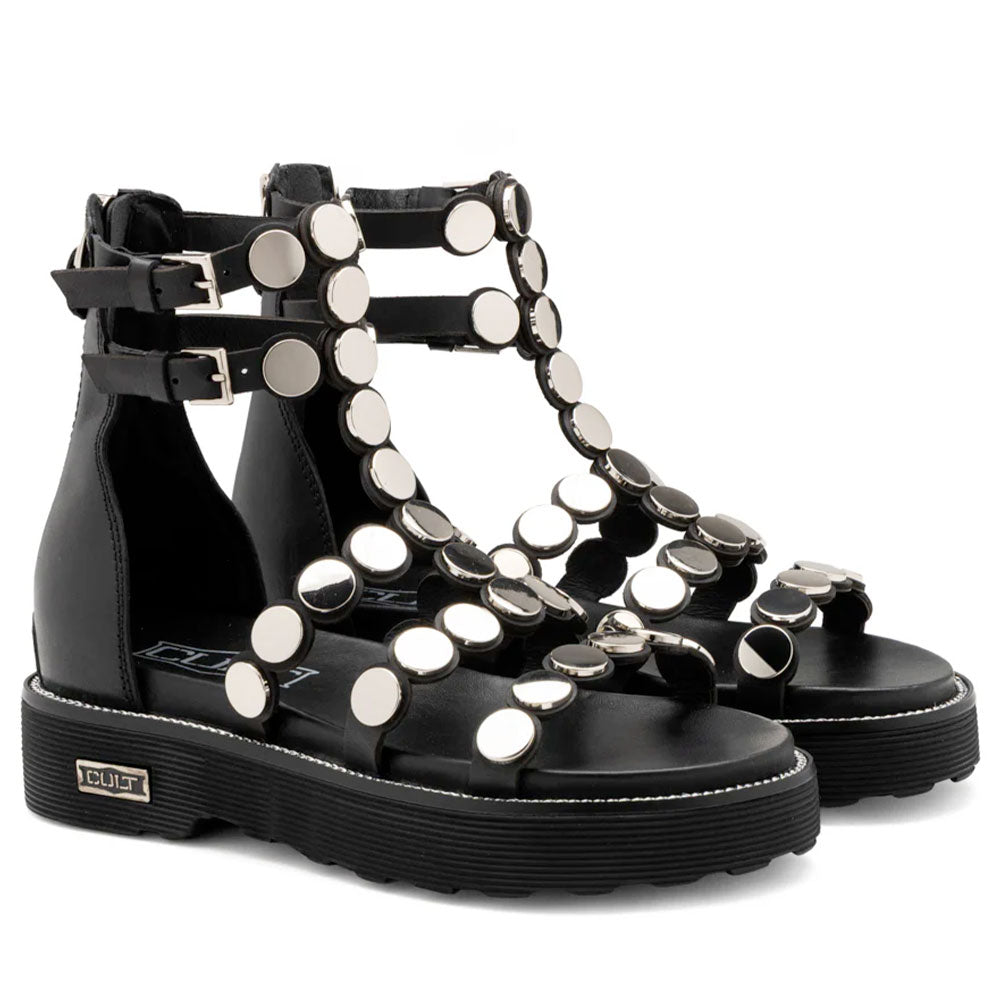 Sandali Donna CULT Ziggy 4771 in Pelle Nera con Borchie Piatte Applicate