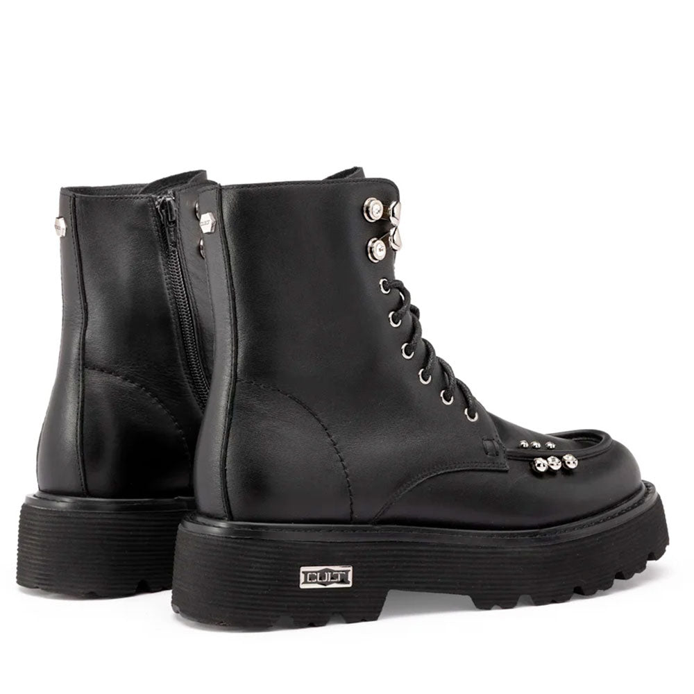 Scarpe Donna CULT Anfibi Slash 4820 in Pelle Nera con Borchie Applicate