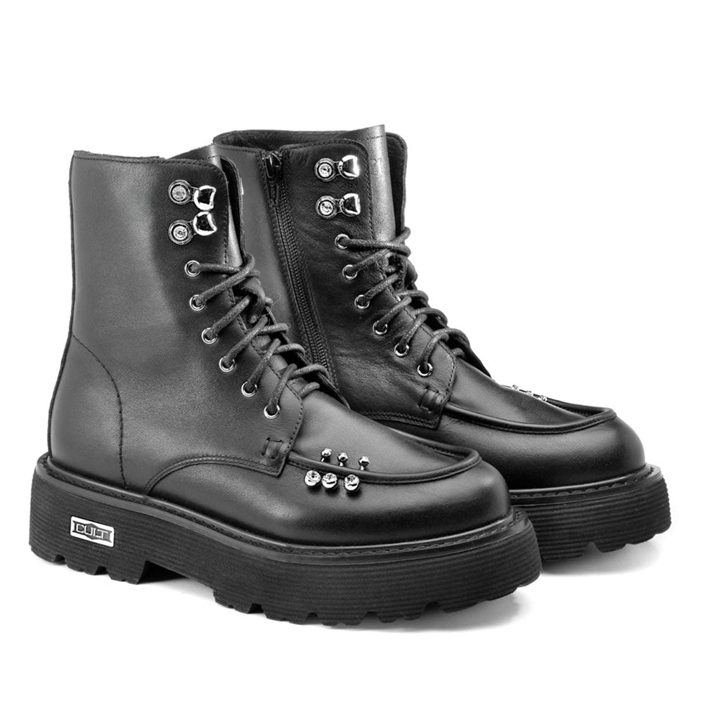 Scarpe Donna CULT Anfibi Slash 4820 in Pelle Nera con Borchie Applicate