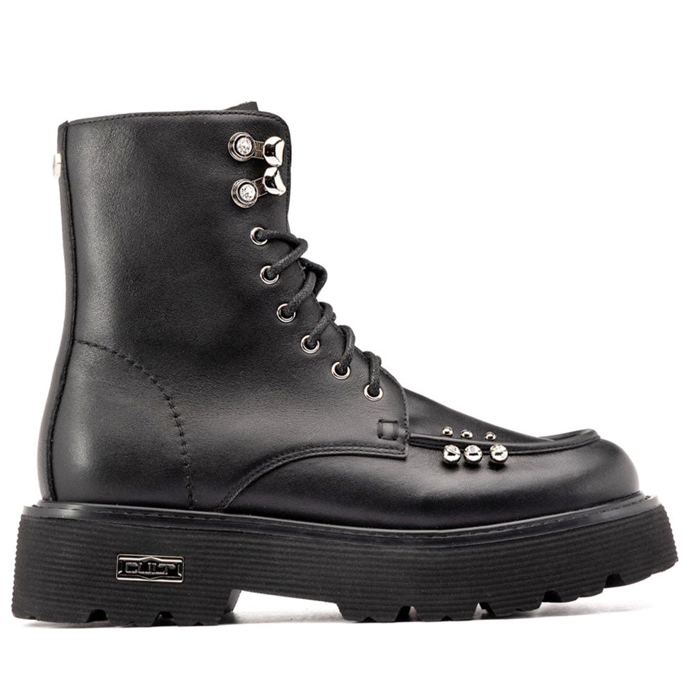 Scarpe Donna CULT Anfibi Slash 4820 in Pelle Nera con Borchie Applicate