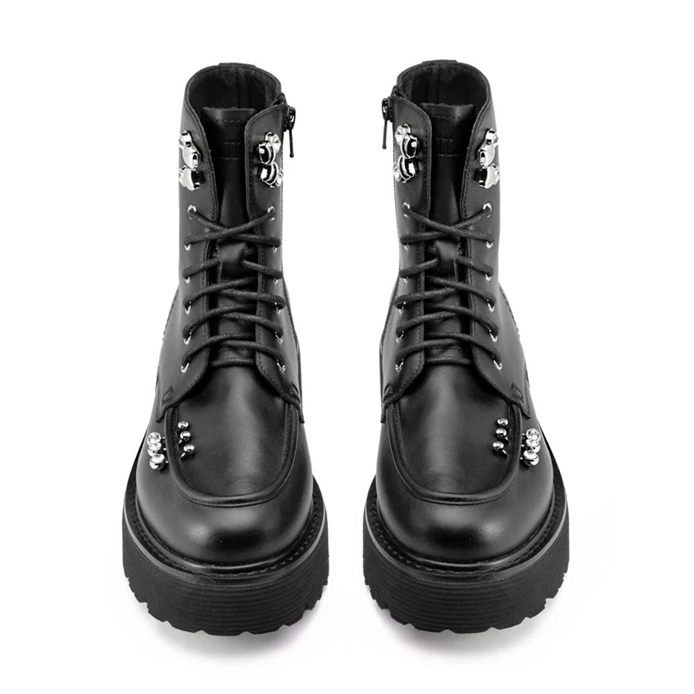 Scarpe Donna CULT Anfibi Slash 4820 in Pelle Nera con Borchie Applicate