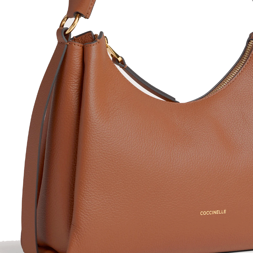 Damen-Schultertasche COCCINELLE Modell Boheme Small aus Leder in Cognac-Noir